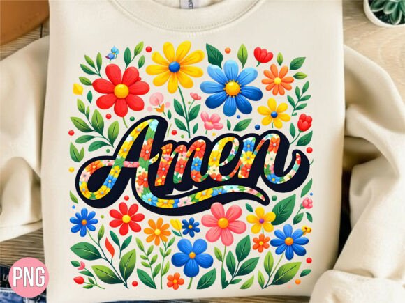 Amen Floral Typography Christian PNG T-Shirt Designs