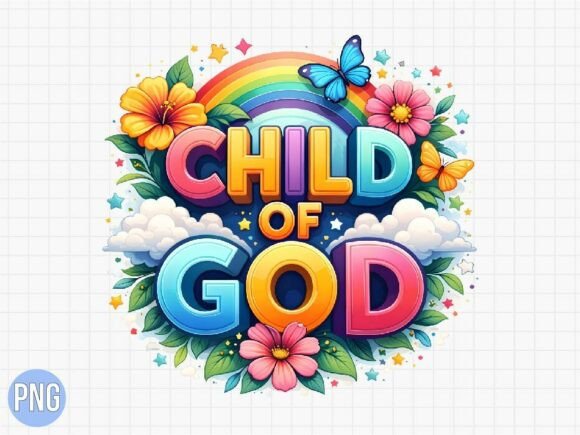Child God Floral Rainbow PNG for T-Shirt Designs