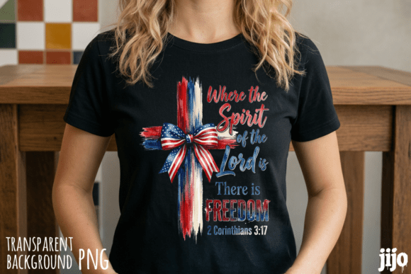 Christian Freedom American Cross PNG for T-Shirt Designs