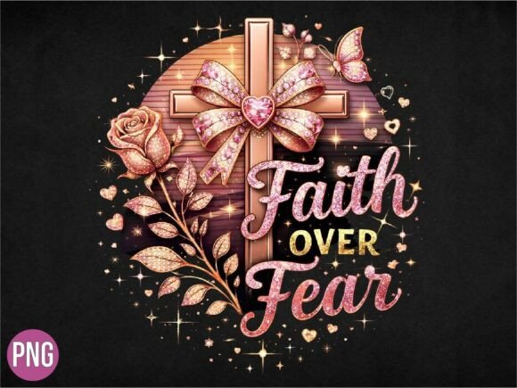 Faith over Fear Christian Cross PNG for T-Shirt Designs