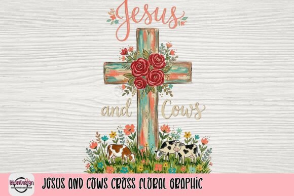 Jesus and Cows Cross Floral Graphic T-Shirt Designs