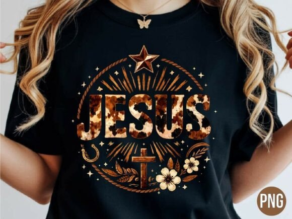Jesus Cow Print Cross Western Floral PNG T-Shirt Designs