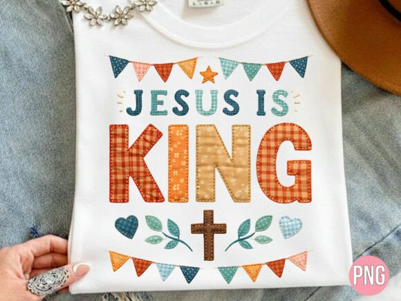 Jesus is King Patchwork Faith Cross PNG T-Shirt Designs