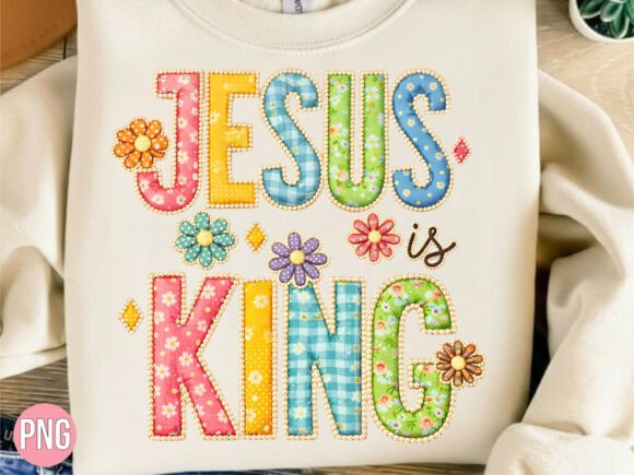 Jesus is King Retro Floral Christian PNG