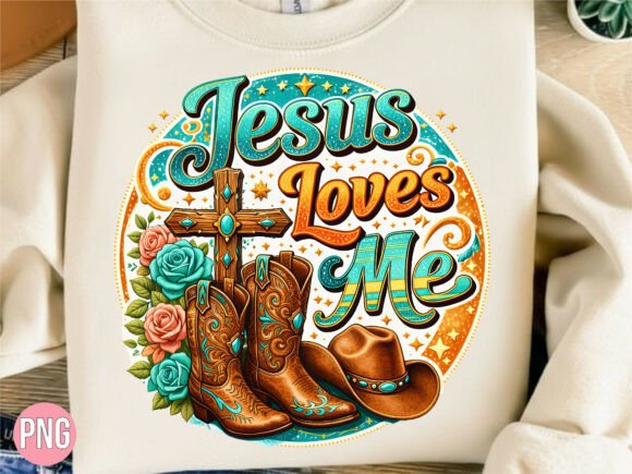 Jesus Loves Me Cowboy Boots Cross PNG T-Shirt Designs