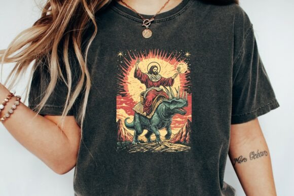 Jesus Rides Triceratops Celestial PNG