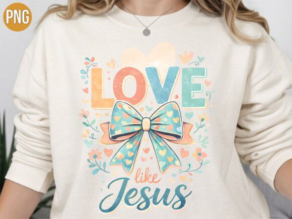 Love Like Jesus Floral Ribbon Bow PNG for T-Shirt Designs
