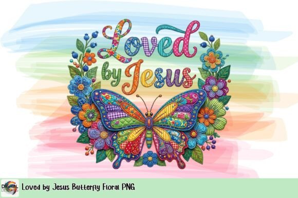 Loved by Jesus Butterfly Floral PNG for T-Shirt Designs