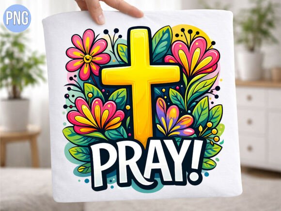 Pray Floral Cross PNG for T-Shirt Designs