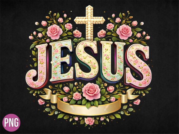 Religious Jesus Floral Cross Roses PNG for T-Shirt Designs